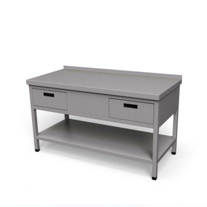 Nerezový pracovný stôl so zásuvkami a policou | ZSP-2