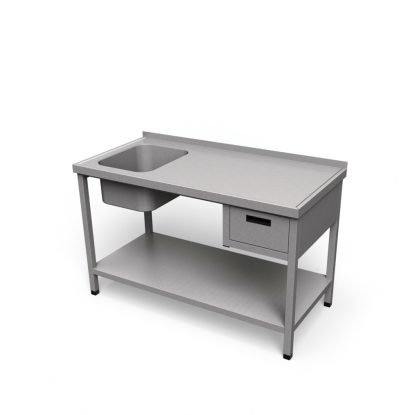 Nerezový umývací stôl so zásuvkou a policou | USP-1 Z