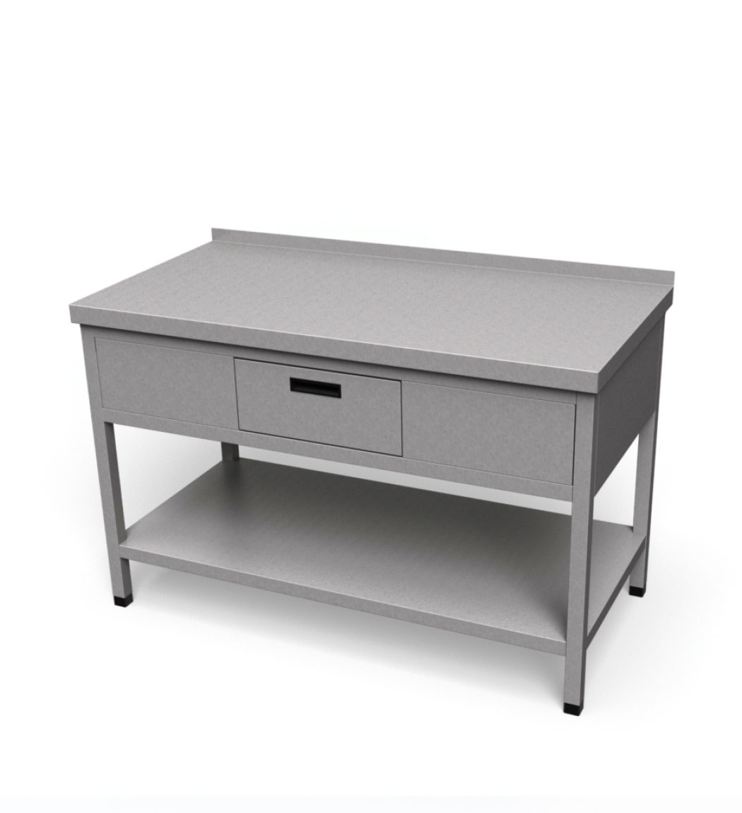 Nerezový pracovný stôl so zásuvkou a policou | ZSP-1