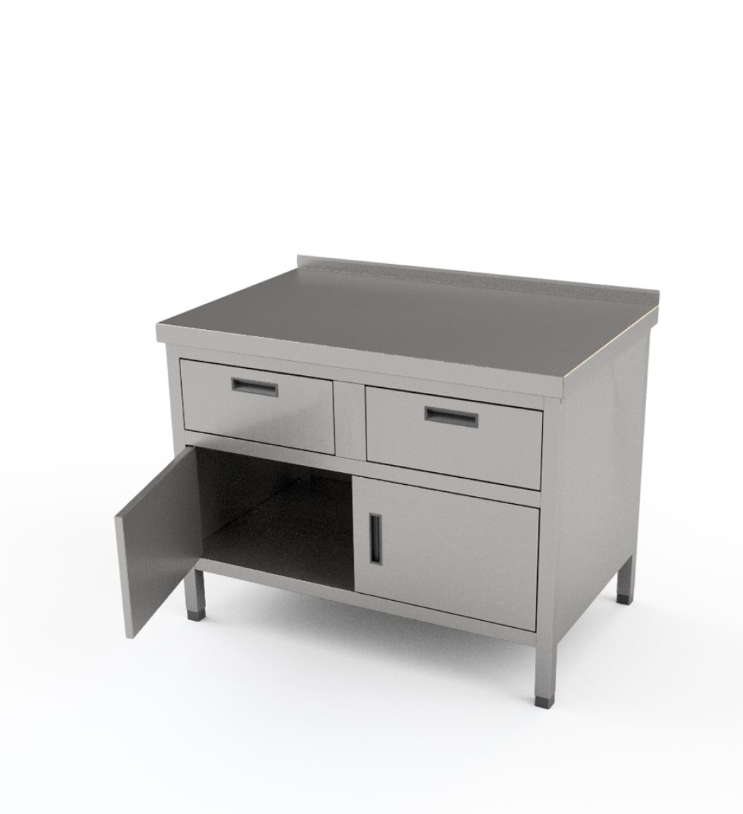 Nerezový pracovný stôl so zásuvkami a otváracími dverami | ZSP-5