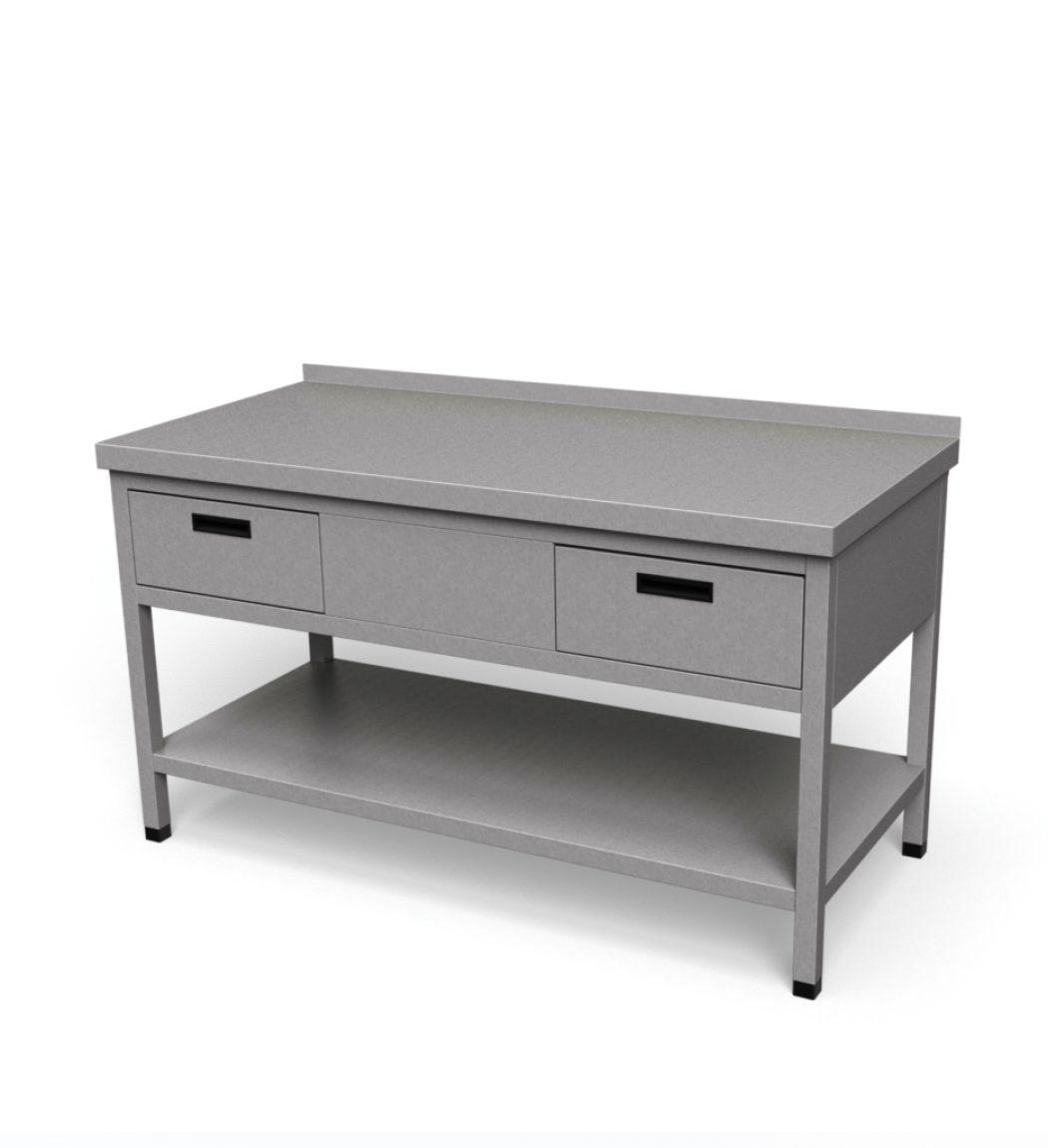 Nerezový pracovný stôl so zásuvkami a policou | ZSP-2