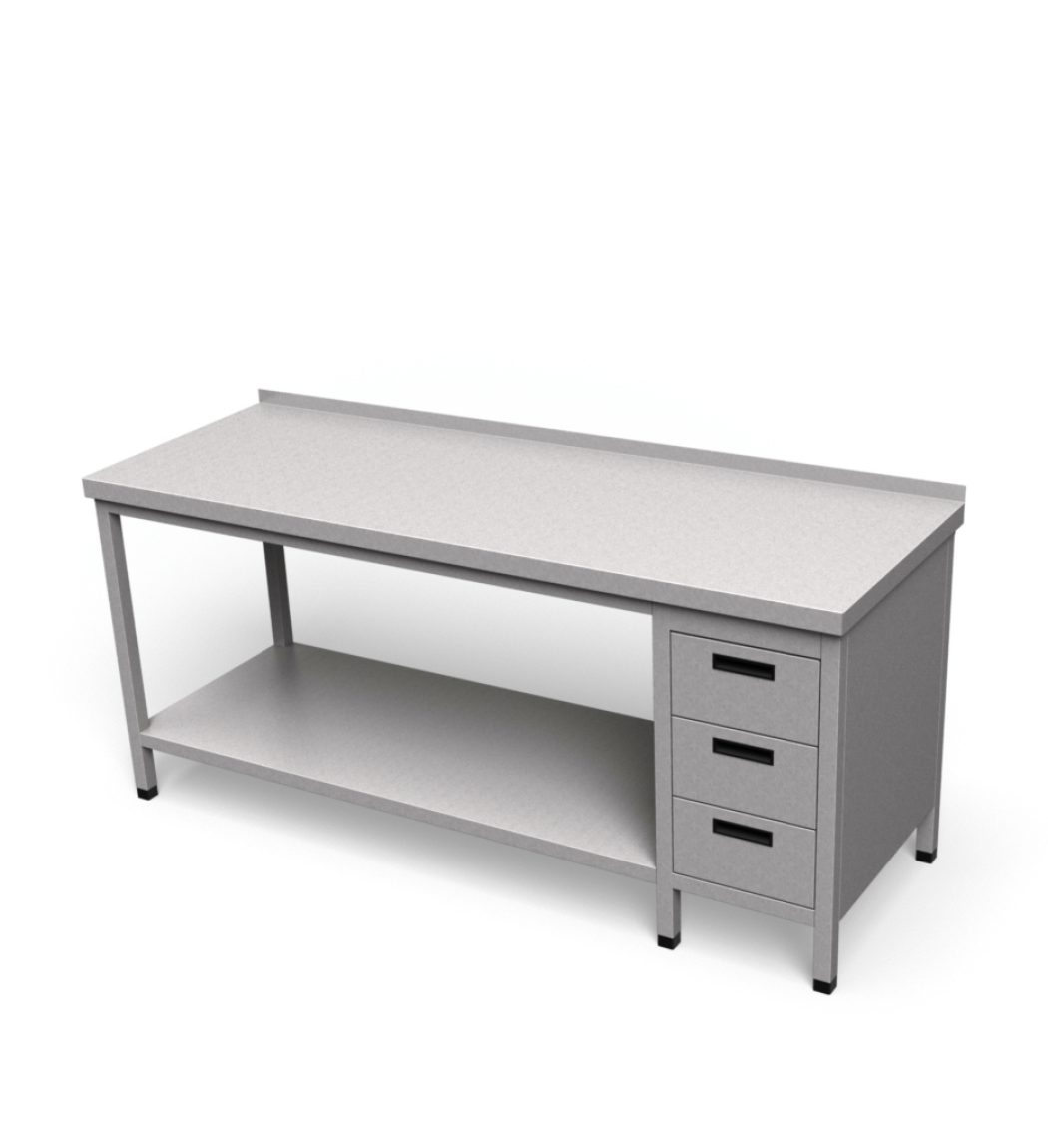 Nerezový pracovný stôl so zásuvkami a policou | ZSV-2