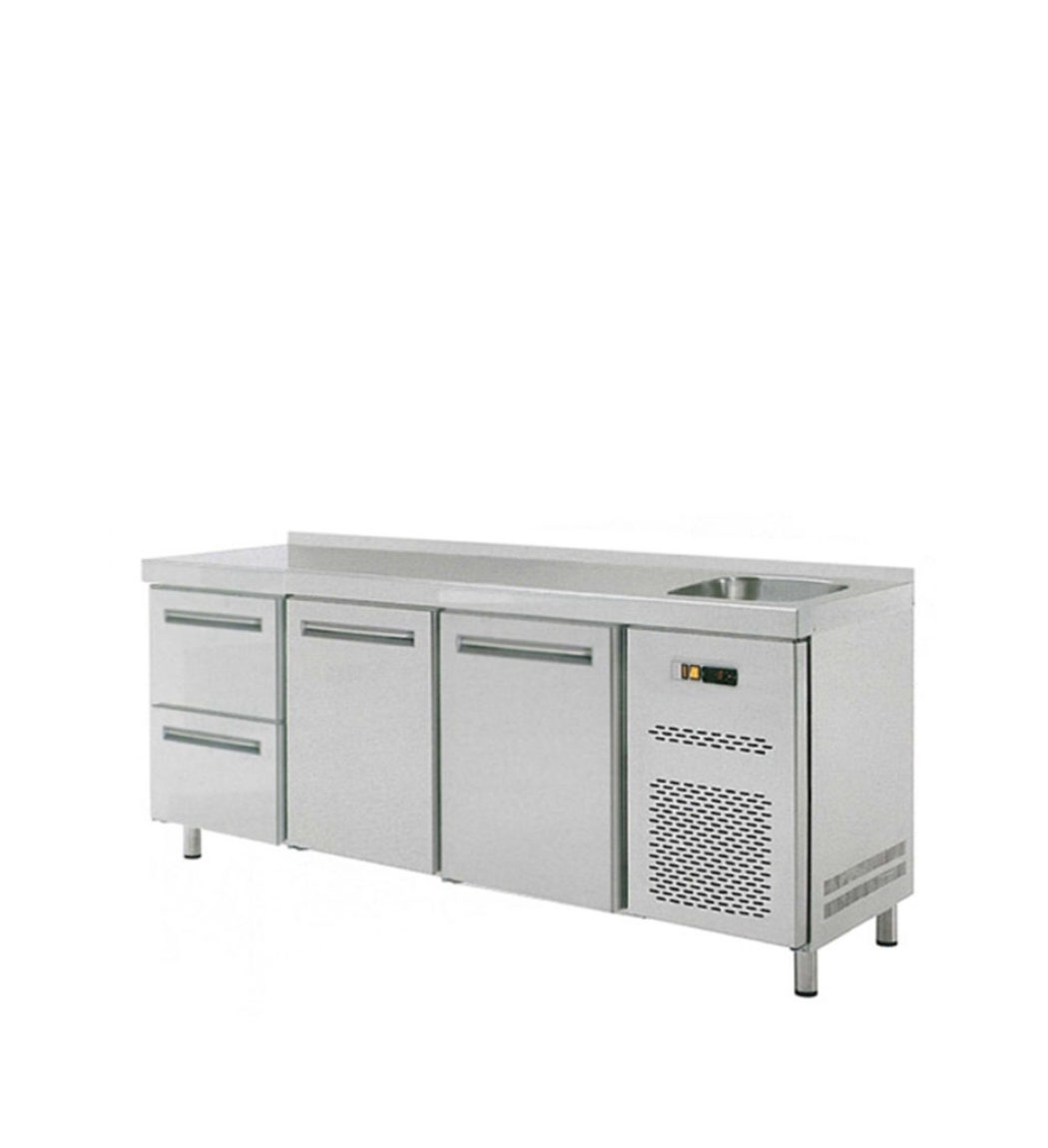 Stôl chladiaci s drezom, 2 x dvere, 2 x zásuvka | RT-3D-2D2Z-S
